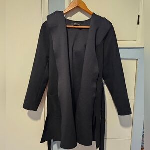 Zara Soft Wrap Hooded Coat- Black- Size XS